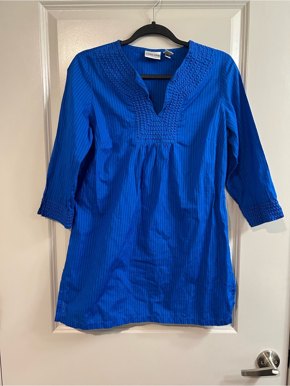 Chico's Cobalt Blue Embroidered V-Neck Tunic